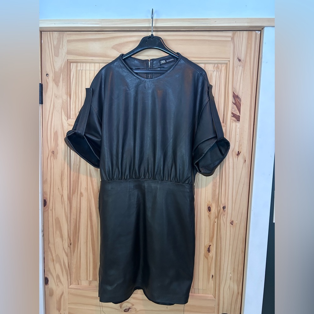 Zara Black real sheep Leather Mini Dress